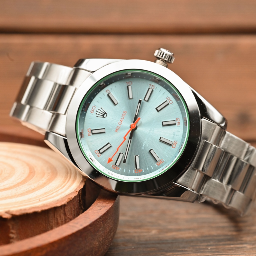 Rolex Passerby Explorer Simples pulseira de aço de três ponteiros masculino relógio de quartzo gradiente de cinco cores 