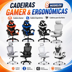 Cadeira Gamer e Ergonômica Escritório Confortável Ajustável 8 Modelos