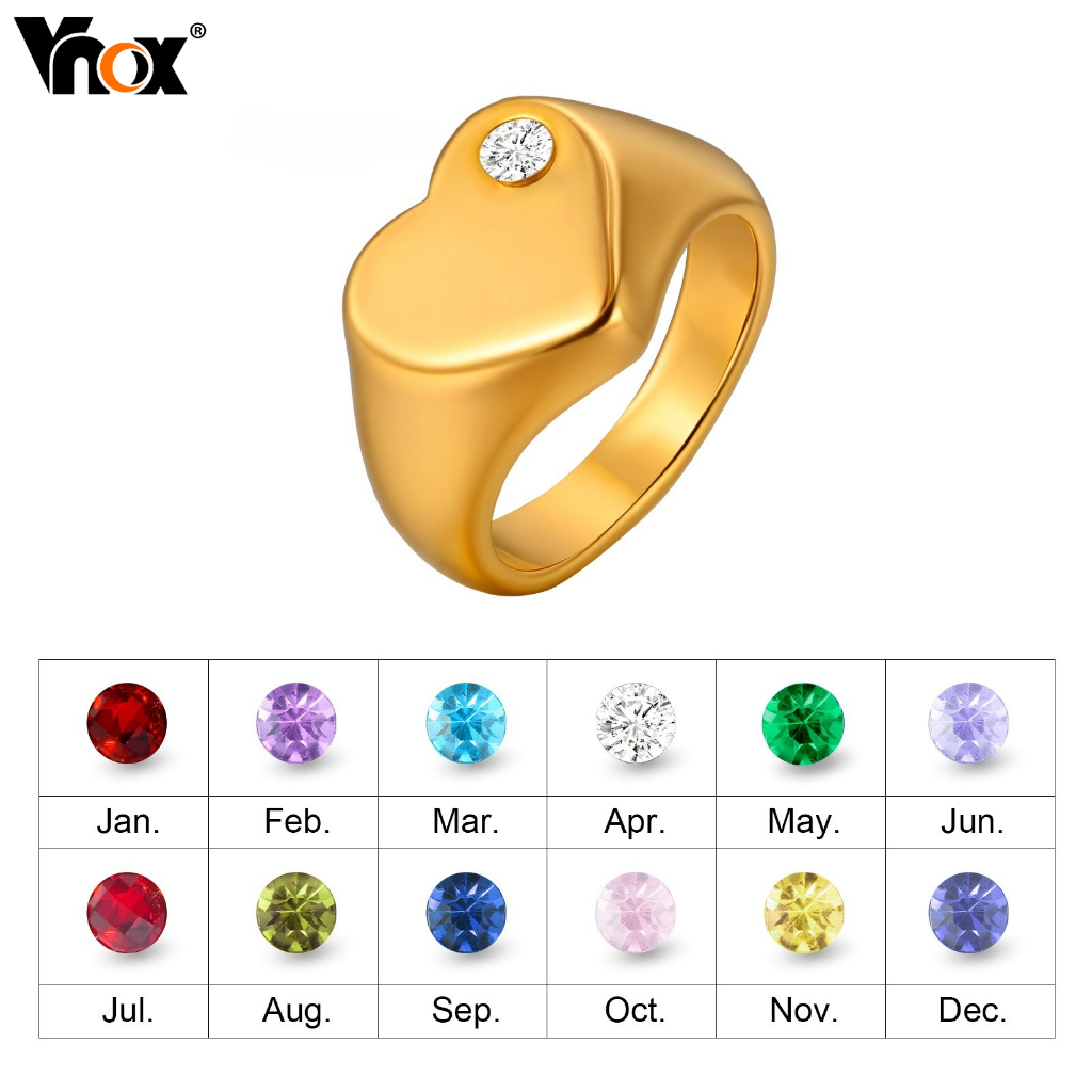 Anel De Coração Personalizado Vnox Para Mulheres , Diamante Embutido , Gravação