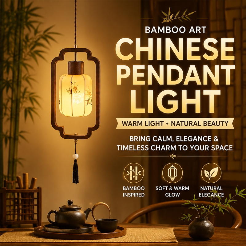 Imagem Luminária Pendente Zen Chinesa De Bambu E Madeira Maciça Para Sala De Chá Quarto E Sala De Estar