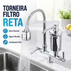 Torneira com Filtro Purificador de Água Gourmet Inox Bica Flexível 360° para Cozinha 1/4 De Volta