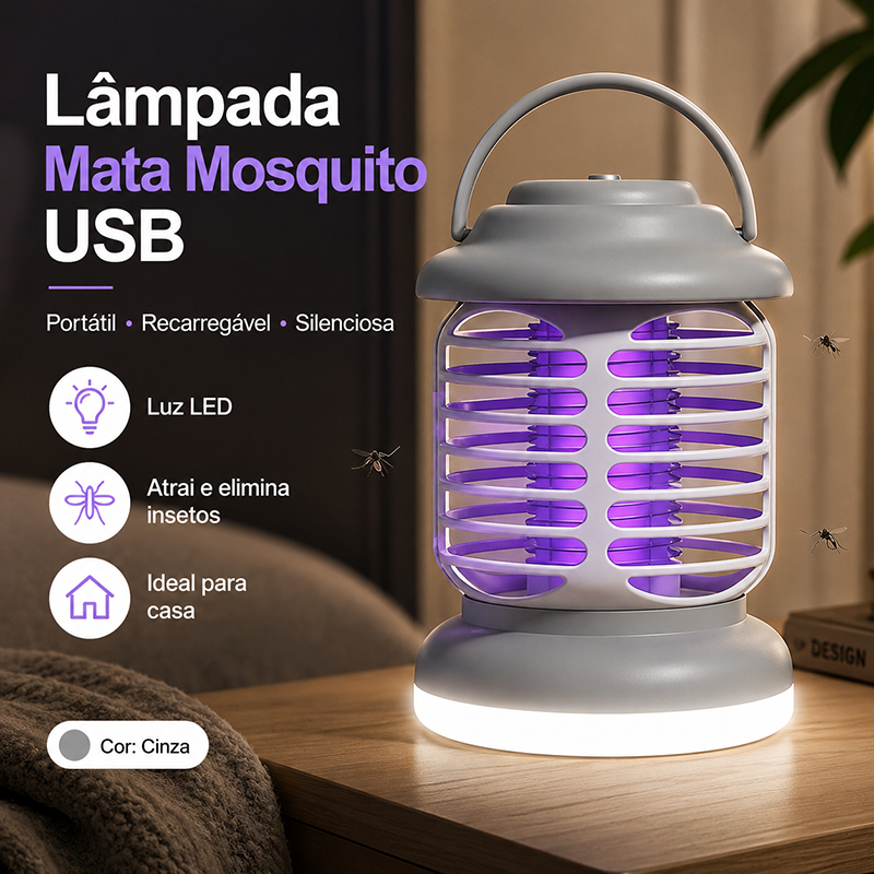 Luminária Anti Mosquito Elétrica USB Armadilha para Insetos Repelente Portátil Cinza
