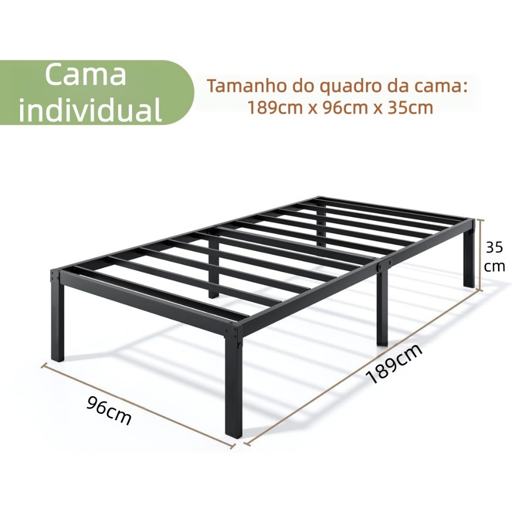 Cama de Solteiro Estrado de Metal, Dobrável com Montagem Rápida e Fácil - Para Quarto, Aluguel e Viagem