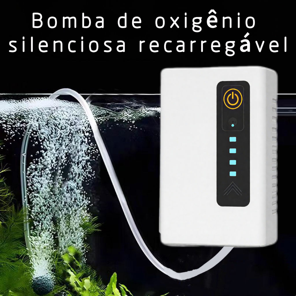 Bomba oxigenante portátil recarregável via USB-C, oxigenador de emergência ideal para peixes em viagens e manutenção