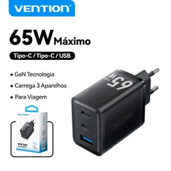 Vention Charger GaN 65W PD PPS 3 Saídas USB Dual C E A Para Notebook Celular Rápido
