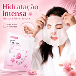 Máscara Facial Sakura LAIKOU 25g | Máscara de Tecido Hidratante Clareadora e Iluminadora para Pele Radiante