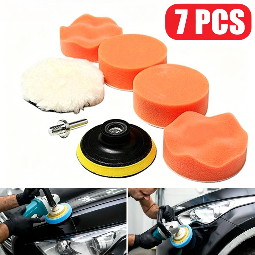 7 Peças Kit Boina Polimento Automotivo Espuma e Lã 3 Polegadas para Furadeira e Parafusadeira