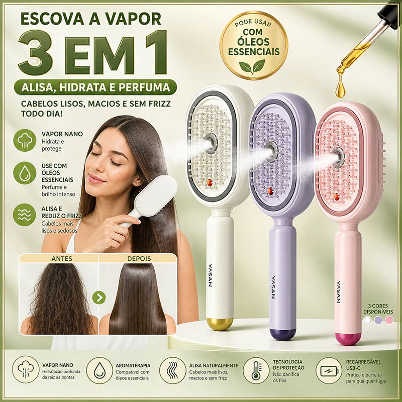 Escova De Cabelo Elétrica A Vapor , Pente De Massagem E Função De Névoa , Tecnologia De Íons Simultaneamente Mais Forte — imagem 1
