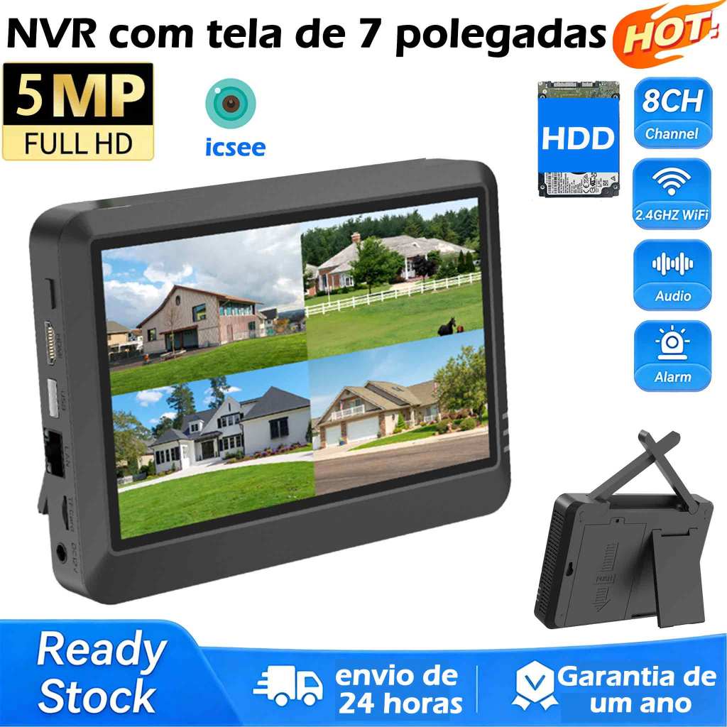 Icsee 5Mp 8Ch Gravador Nvme Com Tela LCD De 7 Polegadas Sem Fio Wifi Sistema De Segurança Doméstica Vigilância Por Vídeo
