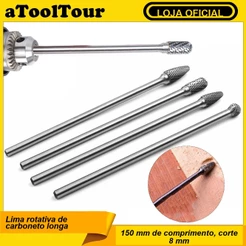 Fresa De 150mm 1/4 De Carboneto Jogo De Rebarbas Metal Duro Ferramentas Abrasivas Arquivo Eixo Longo Rotativas Madeira