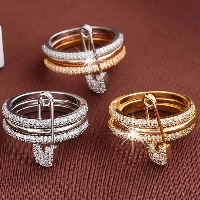 [Novos produtos mais vendidos] Anel feminino clássico elegante de três anéis 925, com alfinete|Presente de aniversário e