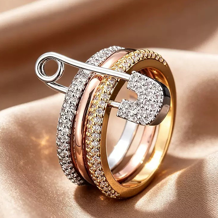 [Novos produtos mais vendidos] Anel feminino clássico de três anéis elegante 925, ouro prata rosa ouro Tricolor, com alf