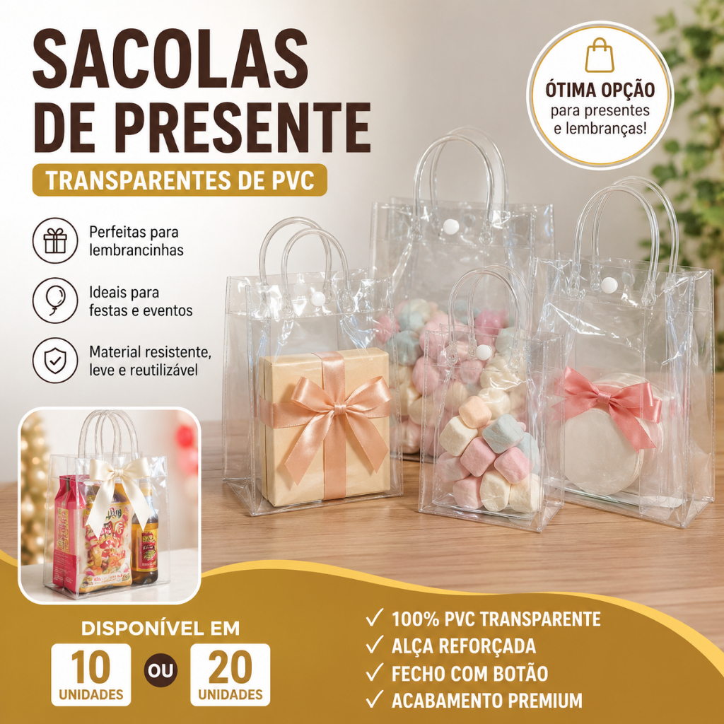 10/20/30 sacos portáteis de presente. Material PVC fosco transparente. Casamento. Festa. Festas e eventos