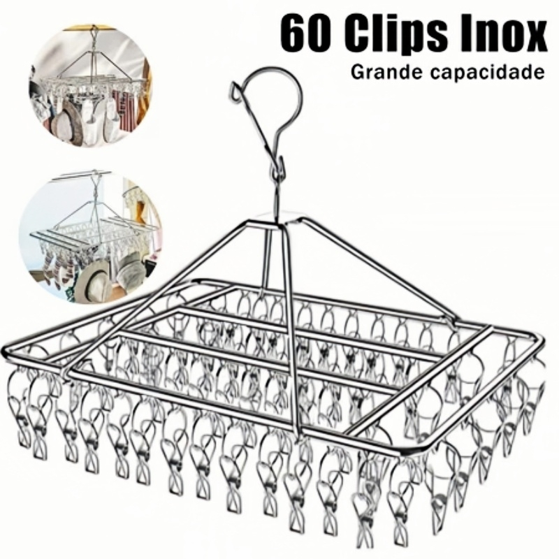 Varal 60/40 Clips Inox Prendedores Roupa Bebe Calcinha Cueca Dobrável Inox