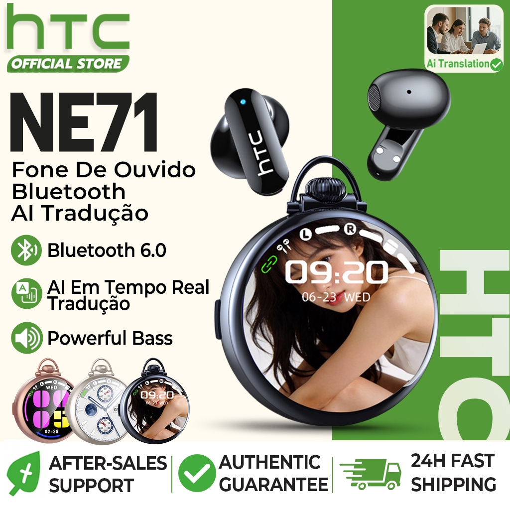 HTC NE71 Fone De Ouvido Bluetooth 6.0 AI 135 Tradução Idiomas Em Tempo Real Fone