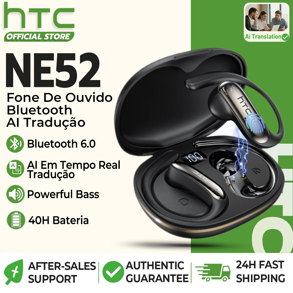 HTC NE52 AI Em Tempo Real Tradução Gancho De Orelha Fone De Ouvido Bluetooth 6.0