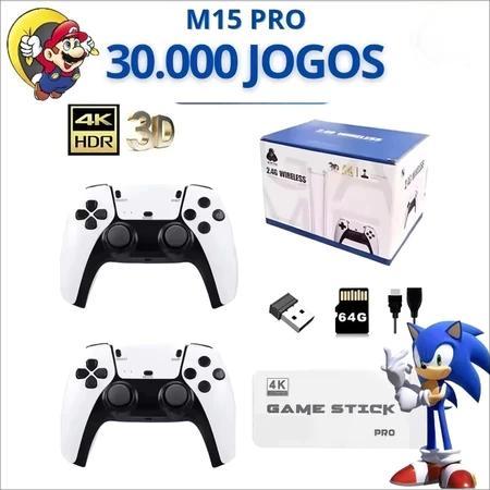 2025 NOVO Vídeo Game Stick M15 Pro 4k 64gb Hdmi Com 2 Controles Se Fio +20mil Jogos