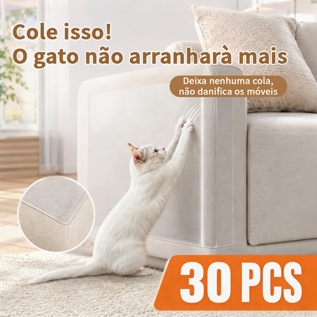 Kit 30 Peças Protetor Sofá Gato Transparente Anti Arranhões Adesivo Flexível para Cantos - Película Proteção Móveis