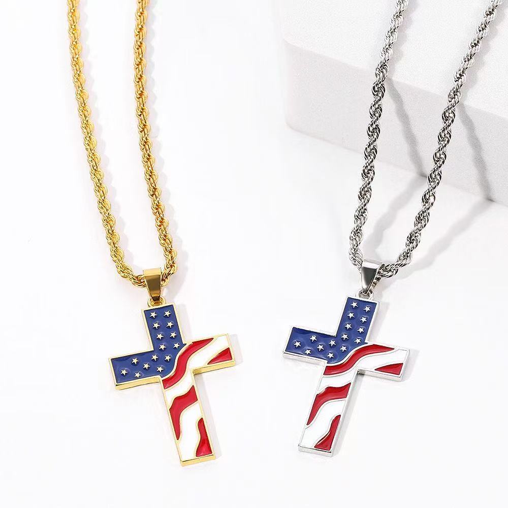 Estrela listra bandeira cruz pingente colar Hip Hop na moda legal masculino feminino combinando acessórios de moda
