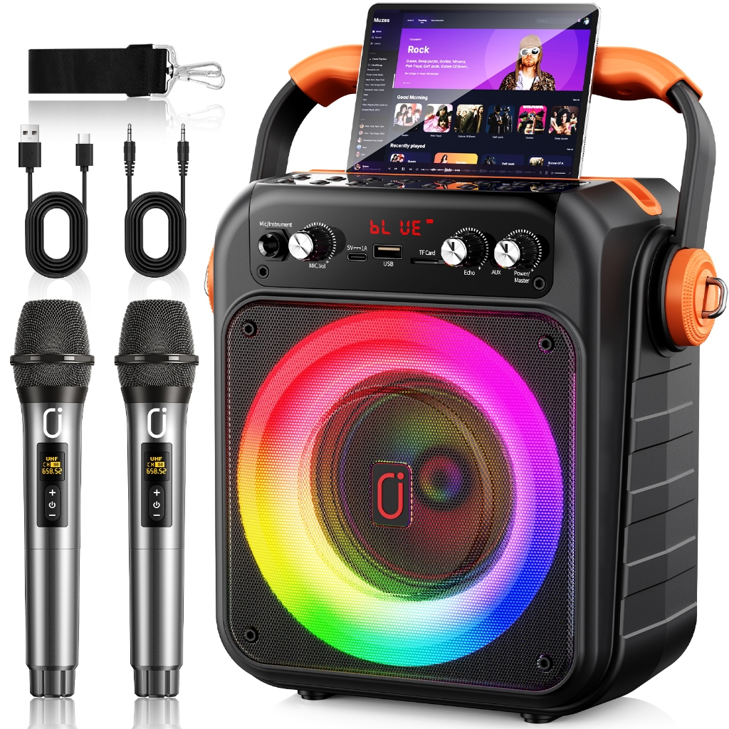 Máquina Portátil De Karaokê Bluetooth JYX MS82 Com 2 Microfones Sem Fio , Alto-Falante RGB TWS , AUX Tipo C , Para Festa