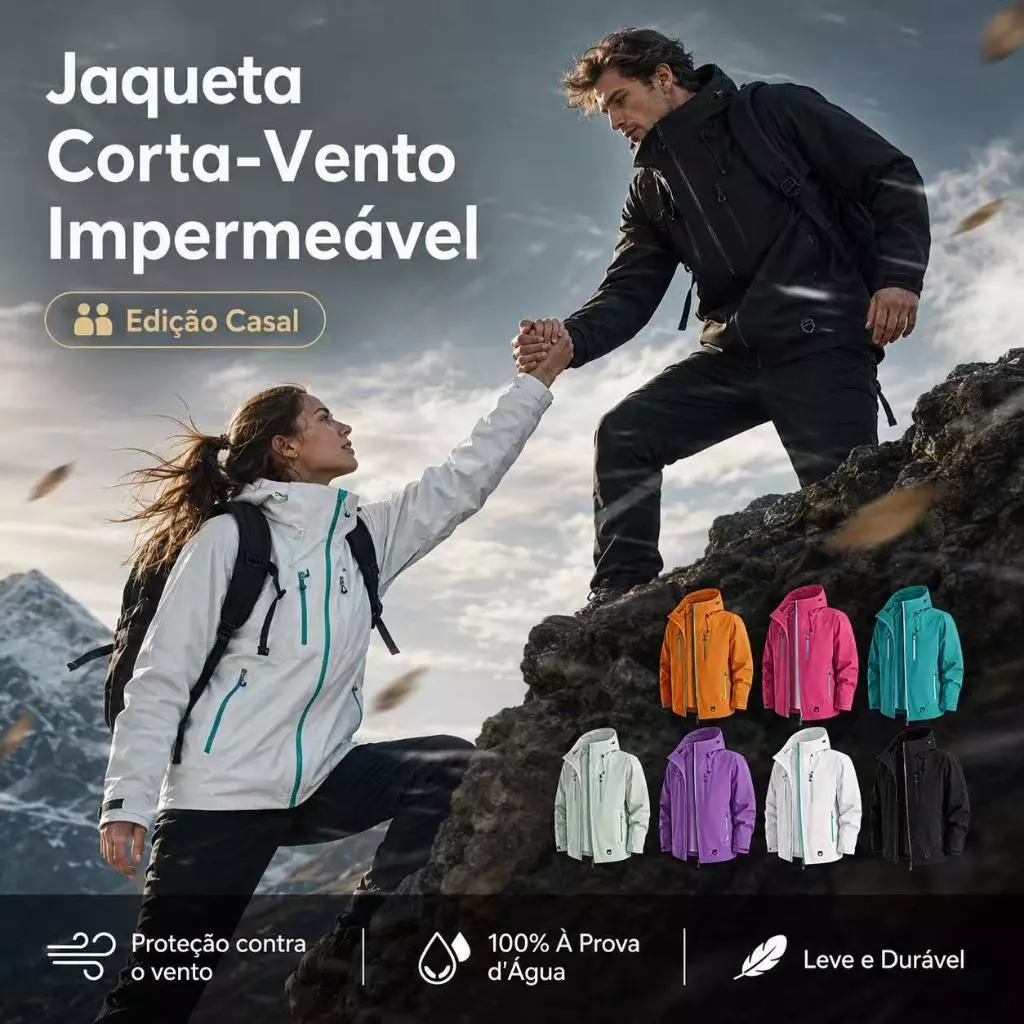 Jaqueta Corta-Vento Unissex Resistente à Água | Casaco Outdoor Leve com Múltiplos Bolsos para Casal — imagem 1
