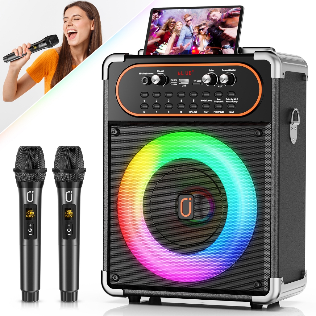 Máquina Portátil De Karaokê Bluetooth JYX s68 Com 2 Microfones Sem Fio , Alto-Falante RGB TWS , USB , TF , AUX , Tipo C 
