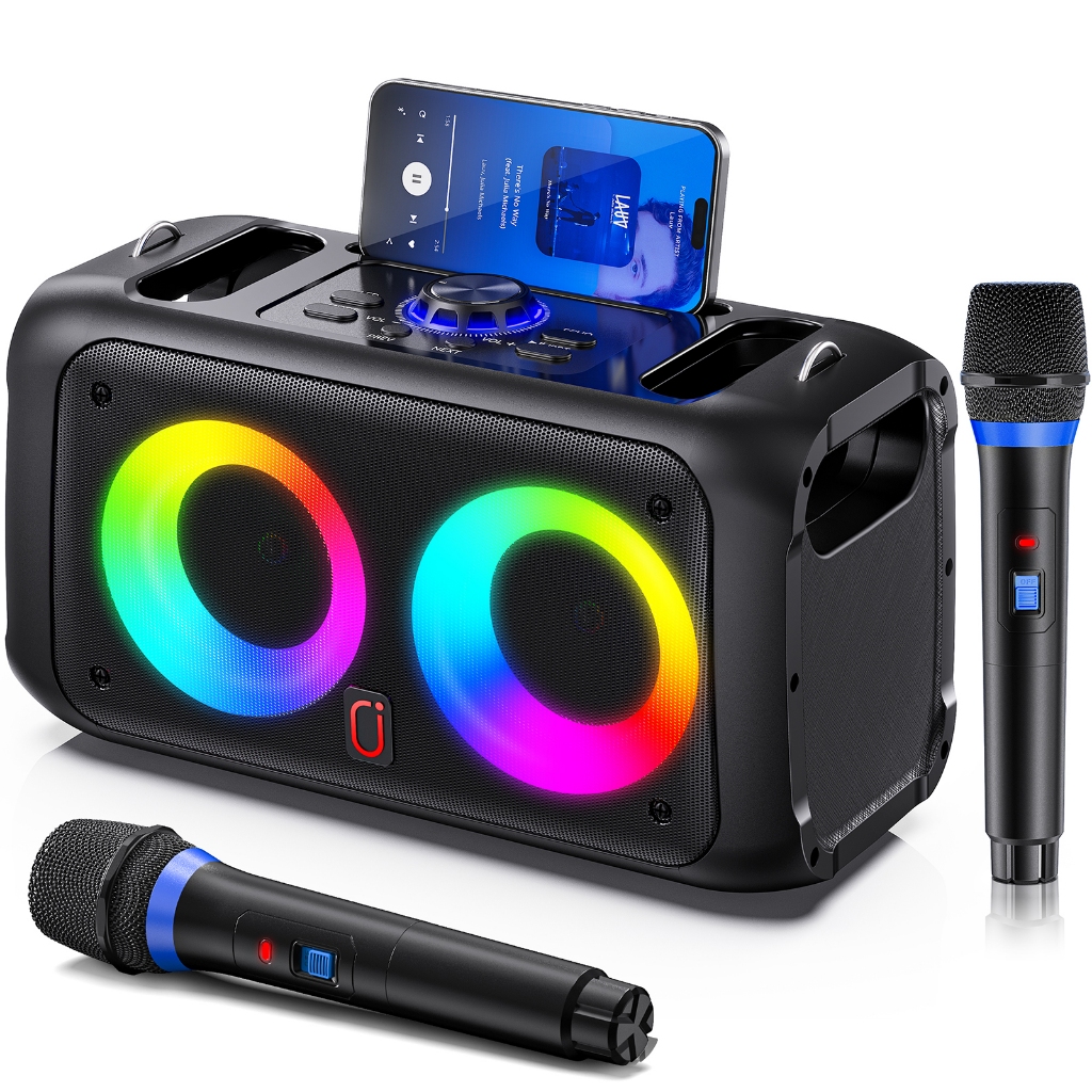 JYX T22-T Esta Máquina Portátil De Karaokê Bluetooth Apresenta Dois Microfones Sem Fio , Alto-Falantes Estéreo RGB DSP E
