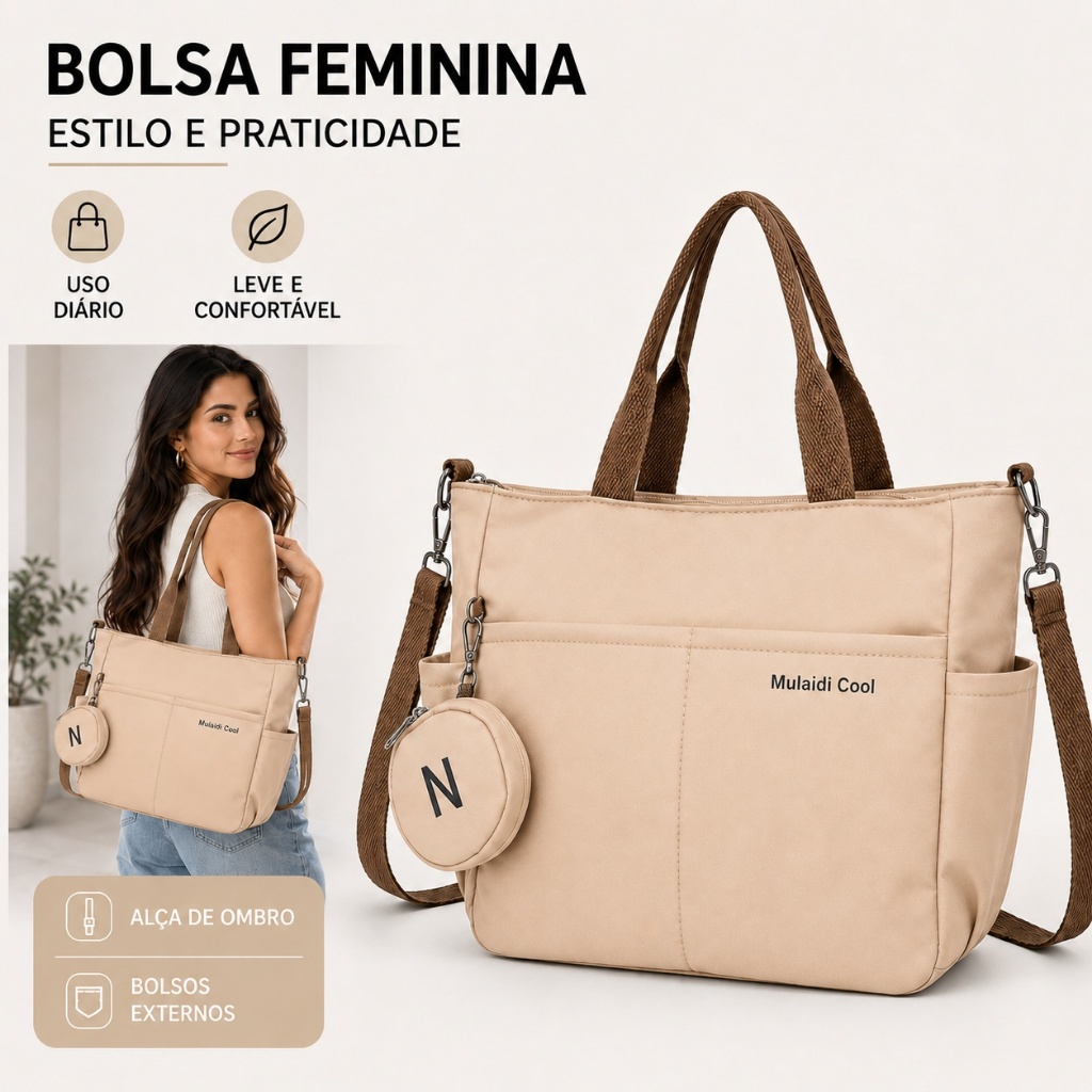 Bolsa De Ombro Feminina Grande Tipo Sacola Universitária