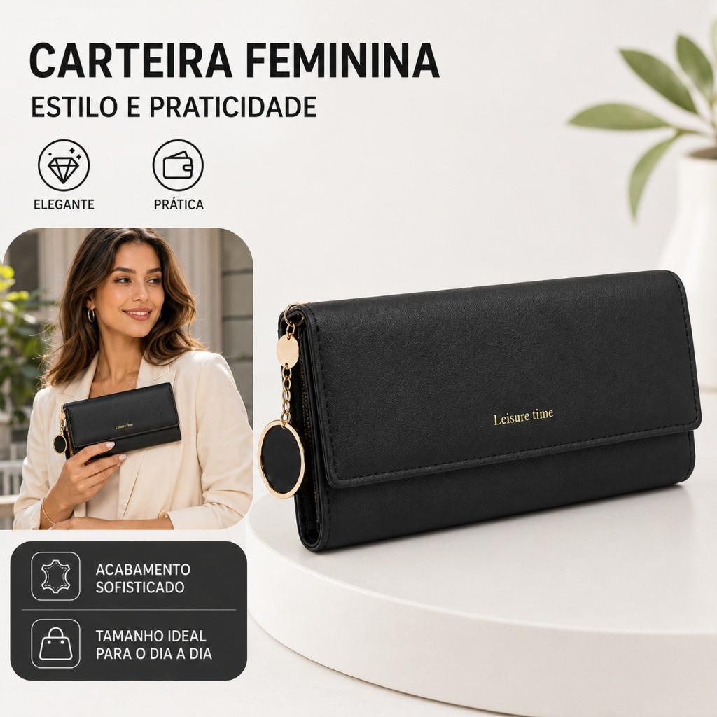 Carteira Comprida Multiuso Feminina / Porta-Cartão com Fivela / Bolsa Fashion Para Mulheres