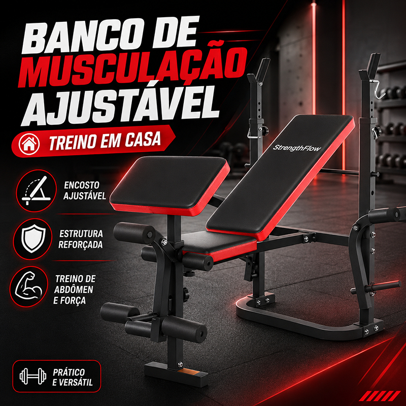 Estação De Musculação Banco De Supino Vermelho Ajustável- Equipamento De Fitness Para Casa