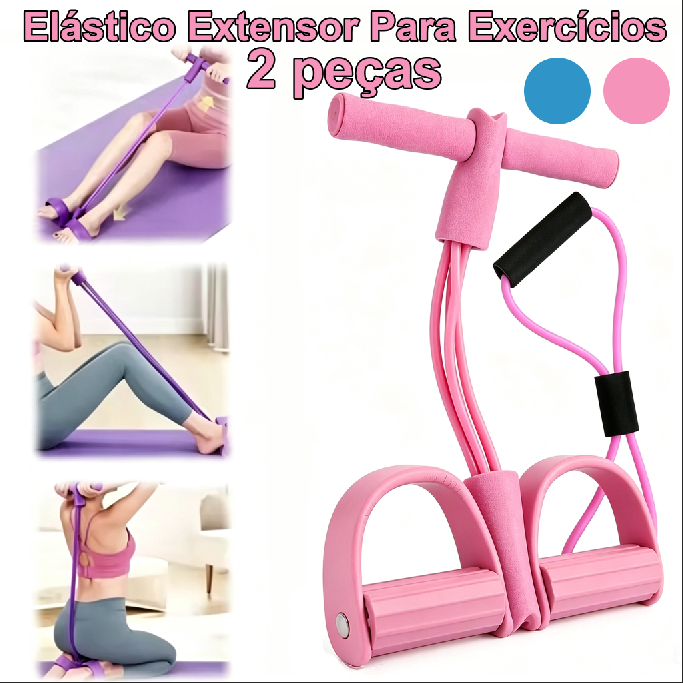 KIT Elástico Extensor Para Exercícios Em 8 + Aparelho Fitness Para Abdominal Ginastica