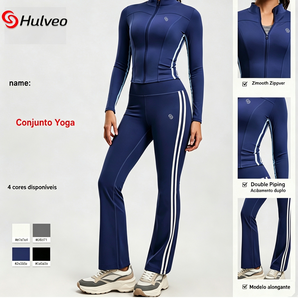 Hulveo lazer ao ar livre listrado esportes terno de duas peças feminino gola alta zíper suave ajuste fino manga comprida