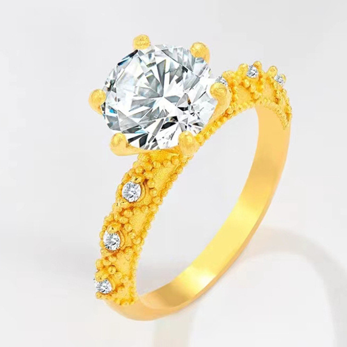 ⭐QIER⭐Anel de latão banhado a ouro imitação de diamante dourado detalhe anel aberto joias femininas diamante grande