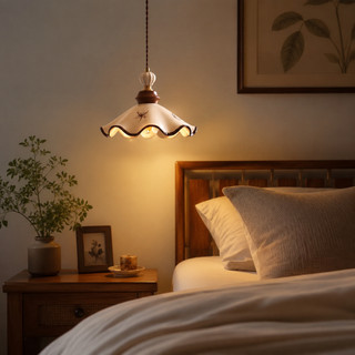 Lustres De Cerâmica Vintage Nórdicos , Luminária De Teto Pendente Floral Pintada À Mão Criativa ; Quarto , Sala De Estar