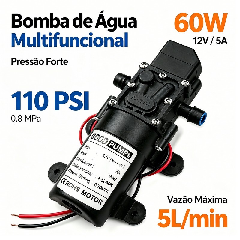 Bomba 12v 110psi Muito Forte Vazão 4,5L/m Pressão Brasshop.br