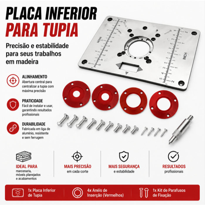 Placa Base para Mesa Tupia Invertida Universal Acrílica Alta Precisão para Fresadora