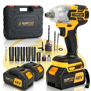 Chave de Impacto 48V Parafusadeira Furadeira Elétrica Sem Fio Com 2 Bateria Motor Brushle…