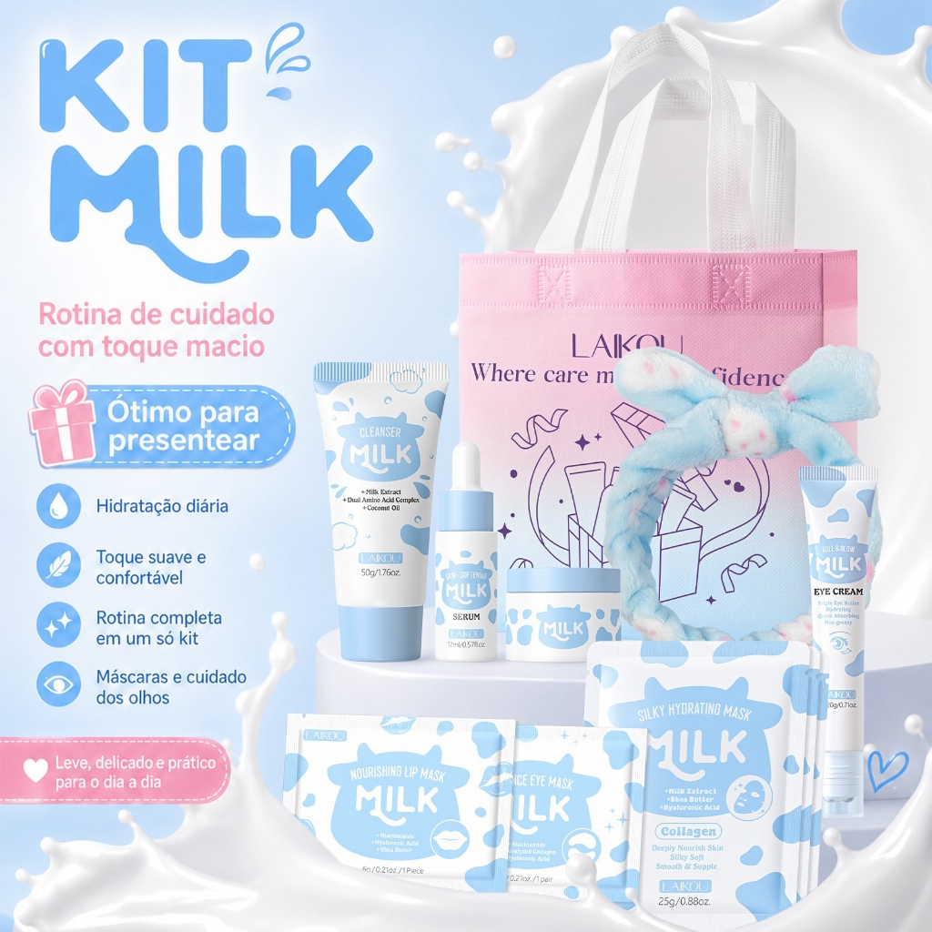Conjunto De Cuidados Com A Pele LAIKOU Ultimate Milk-Nutrir E Hidratar Vidro Radiante Brilhante Em 7 Etapas