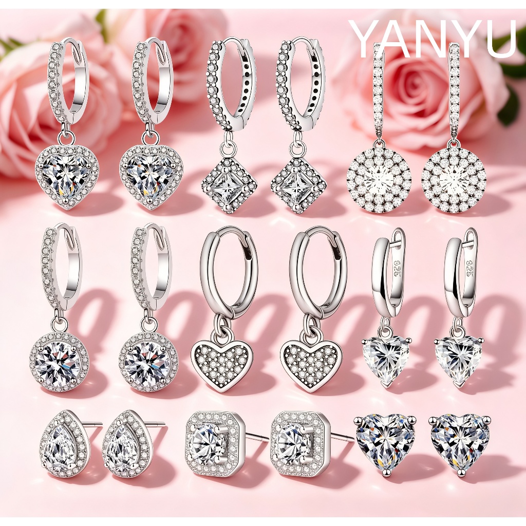 S925 brincos de prata feminino variedade brincos de diamante pingente brincos luz luxo All-Match brincos presente