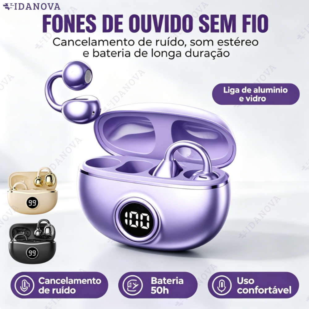 Fones De Ouvido Sem Fio Fone Bluetooth Com Microfone Handsfree Cancelamento Ruído Clipe Música Esportes Jogos Earplug-VN