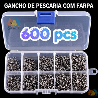 Kit Pesca: 600 Anzóis Chinu nos Tamanhos 3 ao 12 com Estojo de Armazenamento