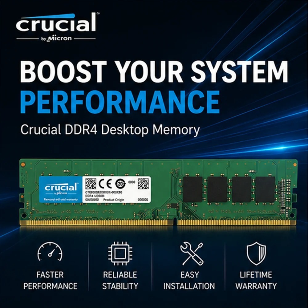 Memória DDR4 Crucial 4GB 8GB 16GB Desktop 2133/2400/2666/3200MHz UDIMM 288Pin Jogo De Computador Ram