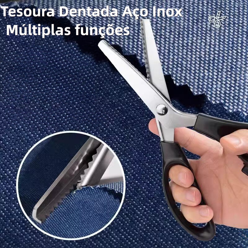 Tesoura de Picotar Tecidos Tesoura Zigue-zague De Aço Inox Artesanato Multiuso Cortes Decorativos