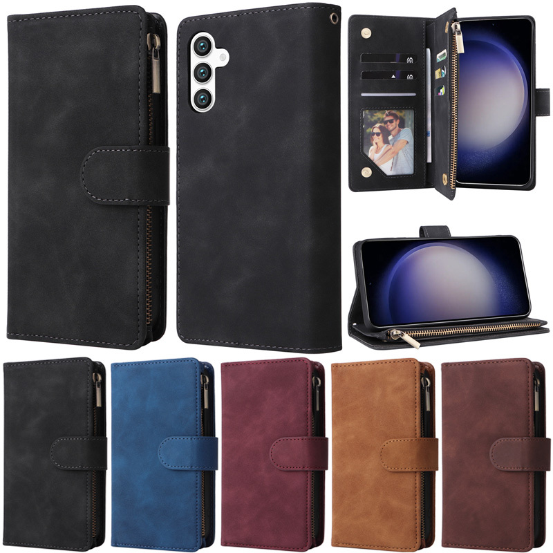 Capa De Luxo Para Samsung Galaxy S25 FE S26 Ultra S24 S25 Plus S23 S10 S9 S8 S25 Edge Zipper Carteira Soft PU Couro Flip