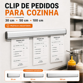 Porta Comanda 100cm em Aço Inox Comandeira Varal Para Restaurante, Pizzaria Bar Cozinha Comandas Pedido