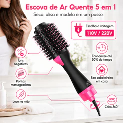 110V/220V Escova Secadora Modeladora 5 em 1 Alisa Seca e Modela Cabelo Anti Frizz profissional 1000W