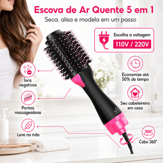110V/220V Escova Secadora Modeladora 5 em 1 Alisa Seca e Modela Cabelo Anti Frizz profiss…