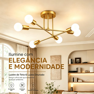 Pendente Lustre Sputnik Prêmio 6 Lampadas para sala de jantar home office quarto cozinha e comercio