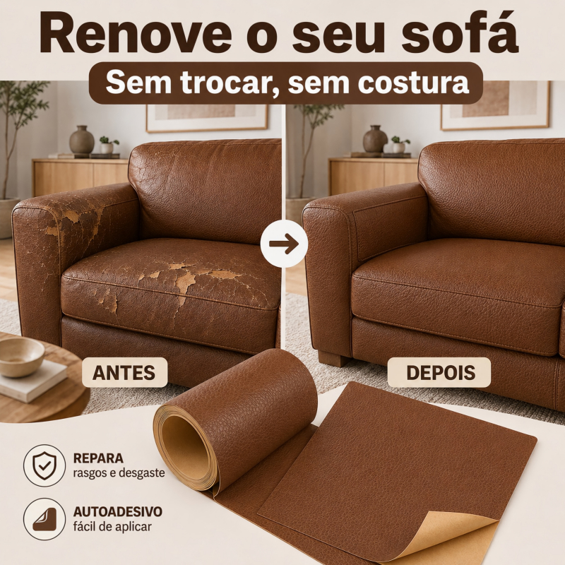 Couro Sintético Autocolante Marrom Castanho Para Reparo De Sofá Cadeira Banco Adesivo Recortável