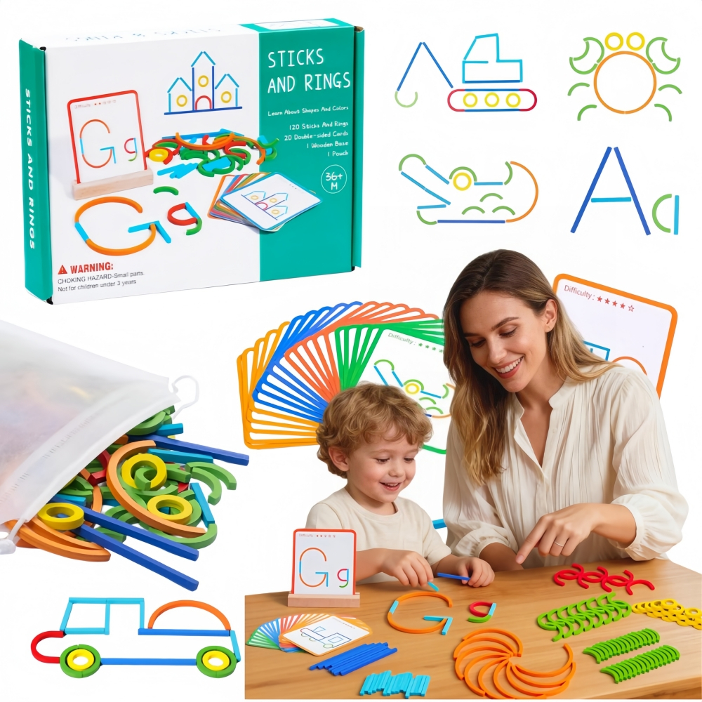 Montessori brinquedos de madeira formas geométricas anéis e varas blocos educativos para crianças aprendizagem